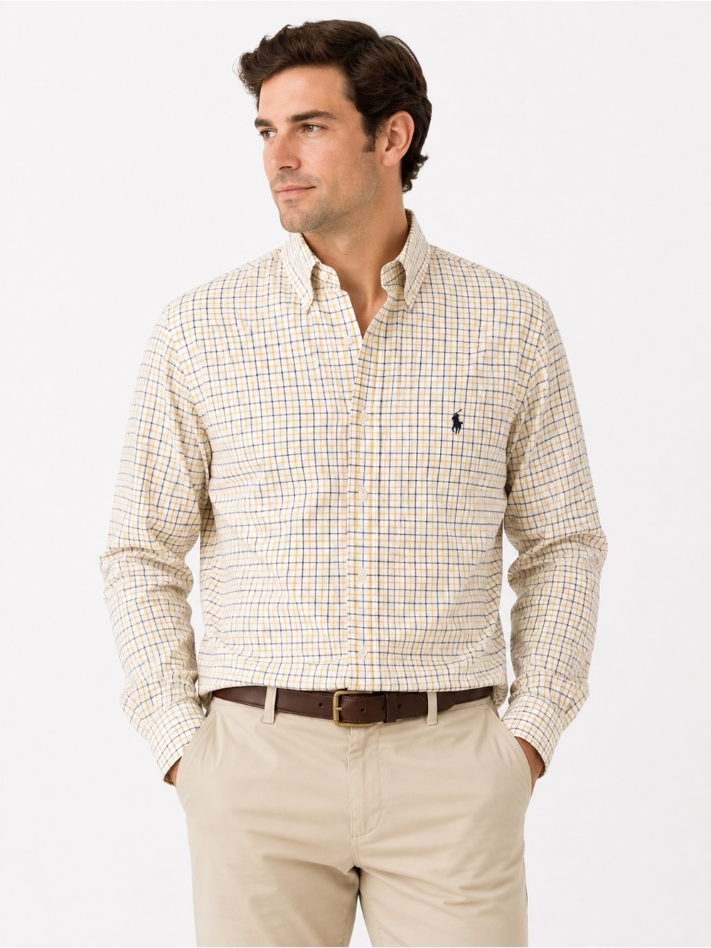 Ralph Lauren Beige and Blue Plaid Button-Down Shirt